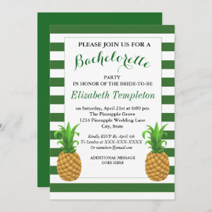 Green Striped Modern Pineapple Bachelorette Invite