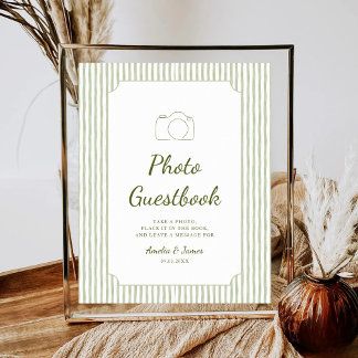 Green Striped Modern Wedding Guestbook Sign Poster