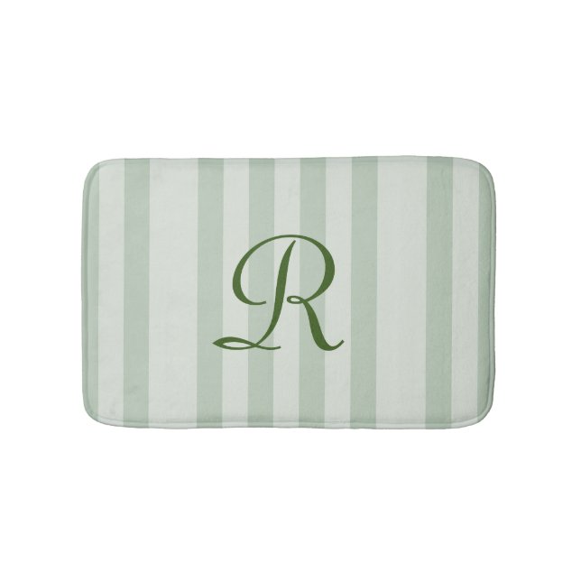 Green Striped Monogrammed Plush Bath Mat (Front)