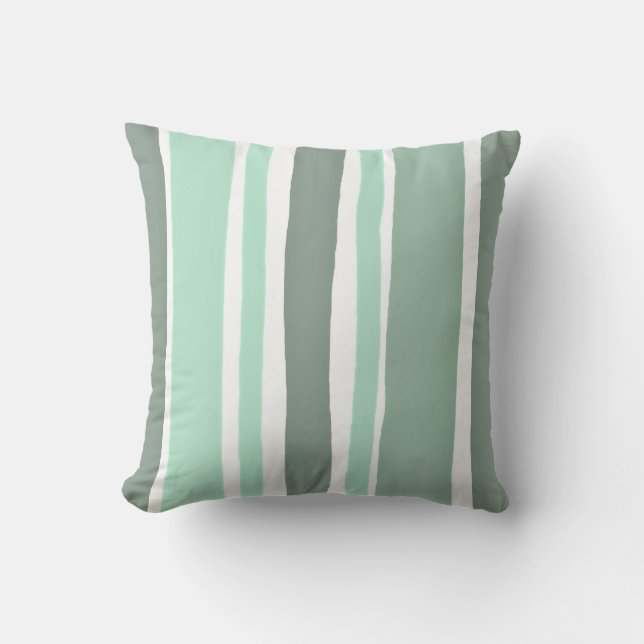 Green Striped Outdoor Pillow (Front)