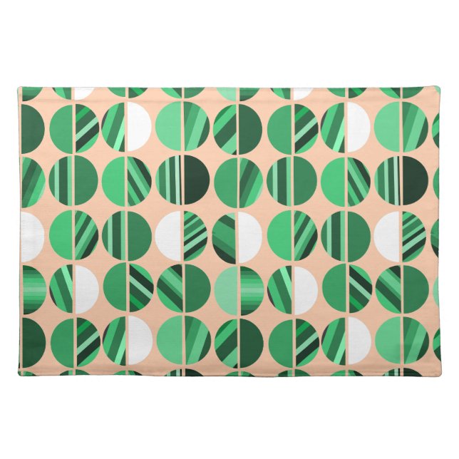 Green Striped Oval Halves  Cloth Placemat (Front)
