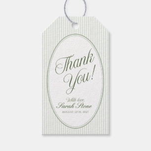 Green Striped Oval Thank You Gift Tags