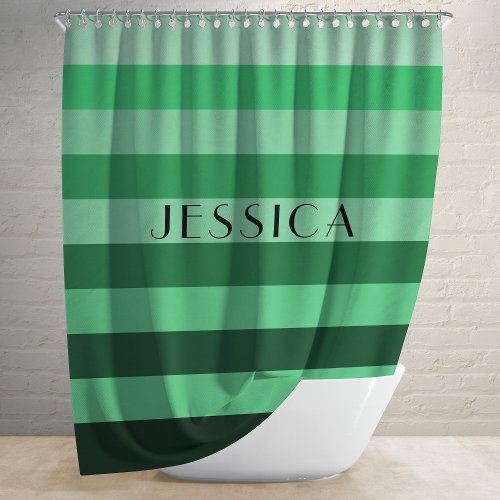 Green Striped Pattern Personalized Name Shower Curtain