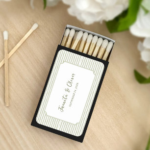 Green Striped Personalized Wedding Favor Matchboxes