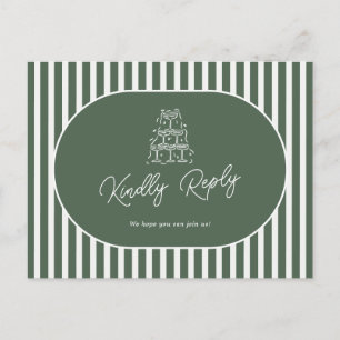 Green Striped Preppy Wedding Song Request RSVP Postcard