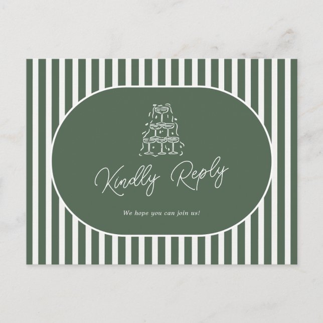 Green Striped Preppy Wedding Song Request RSVP Postcard (Front)