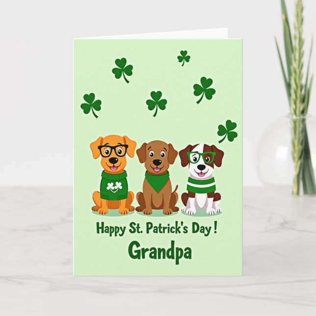 Green Striped Puppies Grandpa Card (Front)