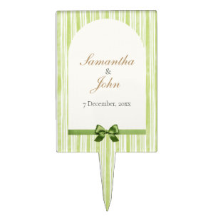 Green Striped Retro Wedding Cake Topper