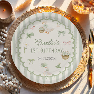 Green Striped Silly Goose Birthday Paper Plates