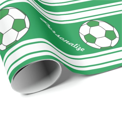 Green Striped Soccer Ball Wrapping Paper