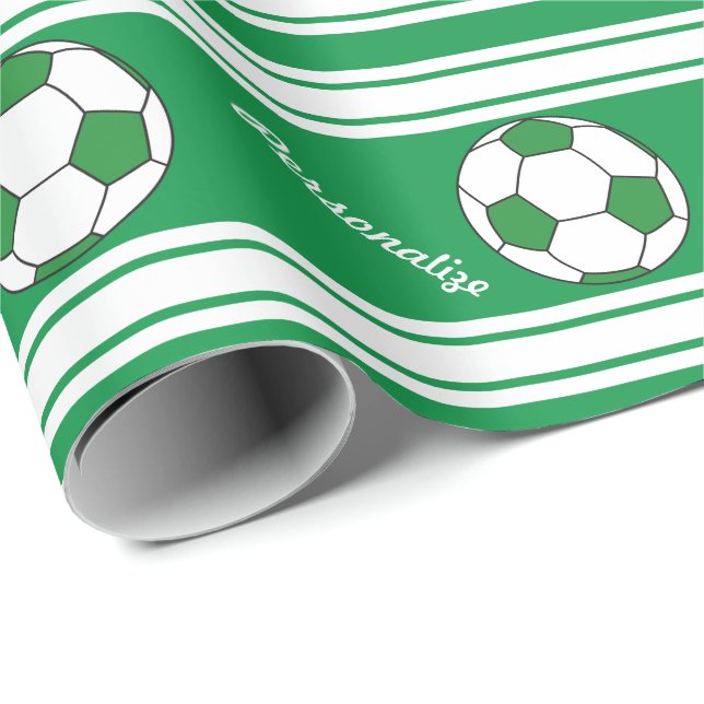 Green Striped Soccer Ball Wrapping Paper (Roll Corner)