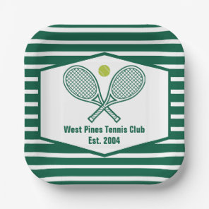 Green Striped Tennis Club Customized Party Paper Plates