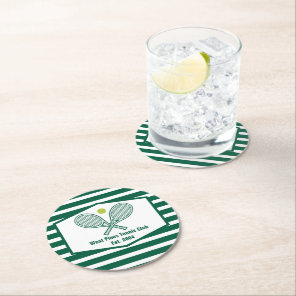 Green Striped Tennis Country Club Custom Round Paper Coaster