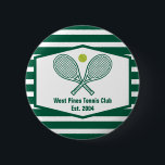 Green Striped Tennis Custom Country Club Button<br><div class="desc">This classy modern country club button features tennis rackets and a ball above your tennis team name and established date. Green and white striped buttons for your tennis players and country club members.</div>