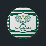 Green Striped Tennis Custom Country Club Button<br><div class="desc">This classy modern country club button features tennis rackets and a ball above your tennis team name and established date. Green and white striped buttons for your tennis players and country club members.</div>