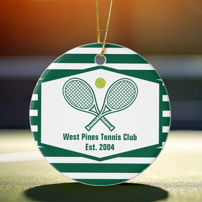 Green Striped Tennis Custom Country Club Christmas Ceramic Ornament (Creator Uploaded)