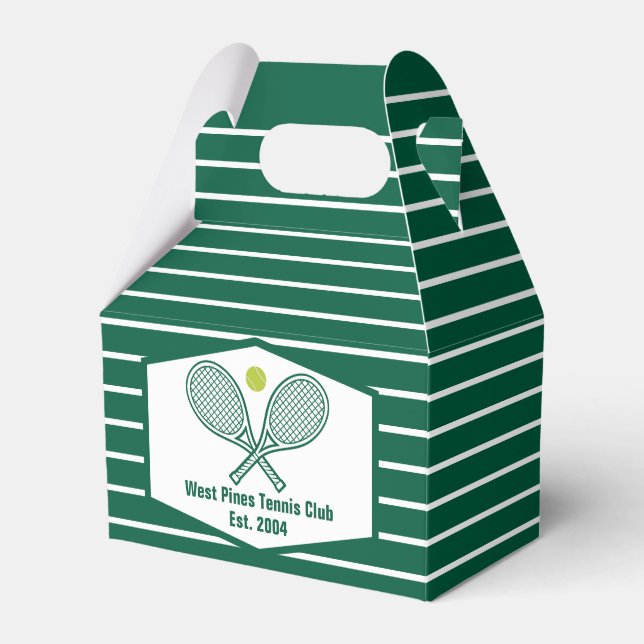 Green Striped Tennis Custom Country Club Favor Boxes (Front Side)