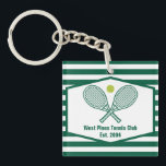 Green Striped Tennis Custom Country Club Keychain<br><div class="desc">This classy modern country club keychain features tennis rackets and a ball above your tennis team name and established date. Green and white striped gifts for your tennis players and country club members.</div>