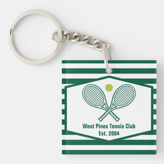 Green Striped Tennis Custom Country Club Keychain (Front)