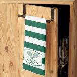 Green Striped Tennis Custom Country Club Kitchen Towel<br><div class="desc">This classy modern country club kitchen towel features tennis rackets and a ball above your tennis team name and established date. Green and white striped gift for your tennis players and country club members.</div>