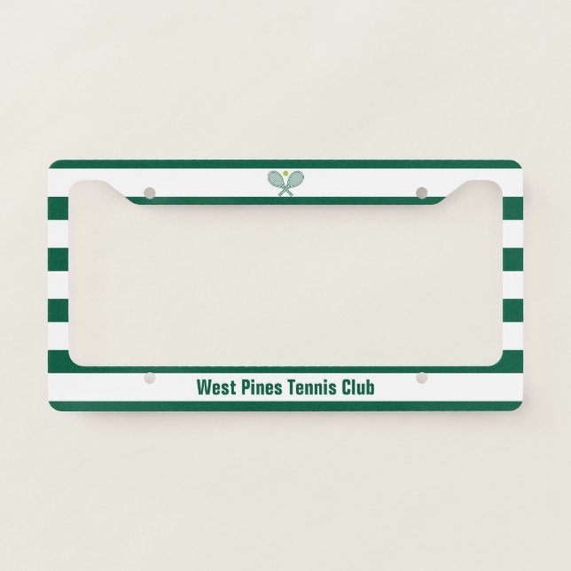 Green Striped Tennis Custom Country Club License Plate Frame (Front)