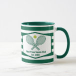 Green Striped Tennis Custom Country Club Mug<br><div class="desc">This classy modern country club mug features tennis rackets and a ball above your tennis team name and established date. Green and white striped gifts for your tennis players and country club members.</div>