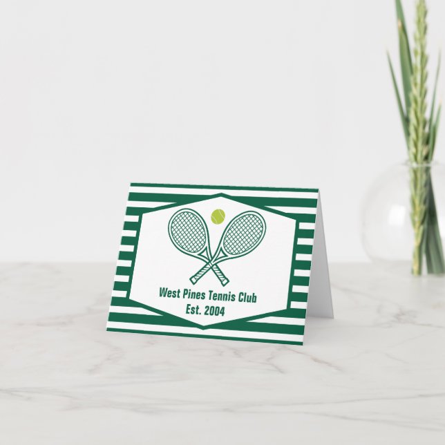 Green Striped Tennis Custom Country Club Note Card (Front)