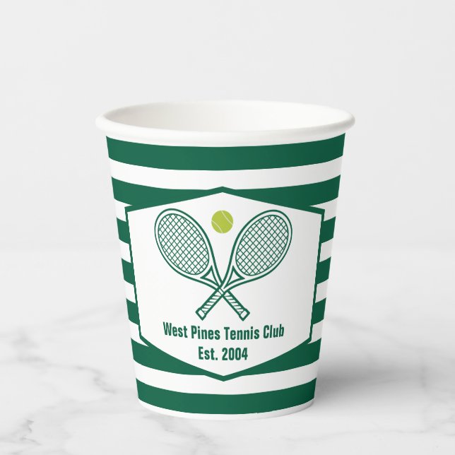 Green Striped Tennis Custom Country Club Paper Cups (Front)
