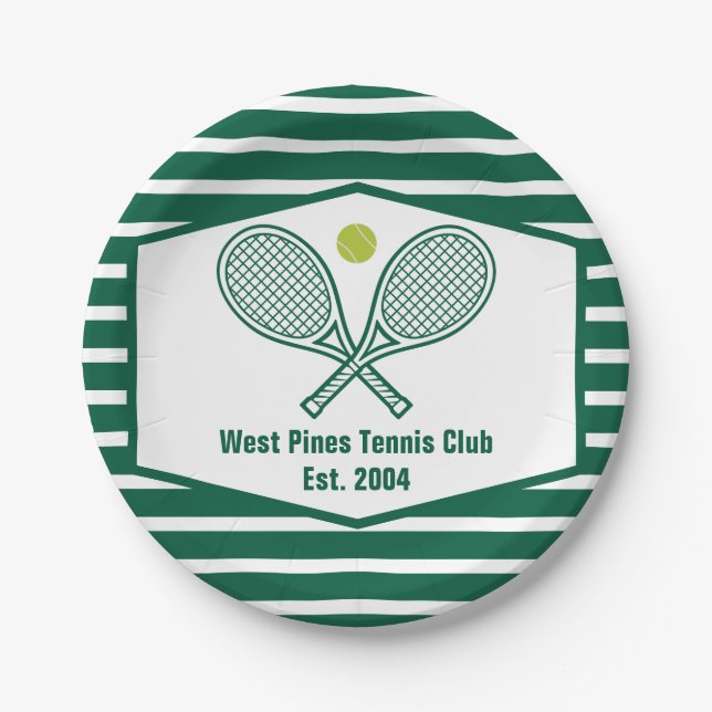 Green Striped Tennis Custom Country Club Paper Plates (Front)