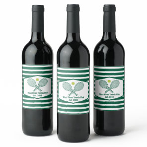 Green Striped Tennis Custom Country Club Wine Label