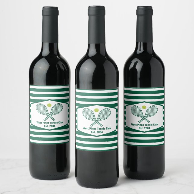 Green Striped Tennis Custom Country Club Wine Label (Bottles)