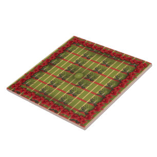 Green Striped, Tufted Fabric Ceramic Tile
