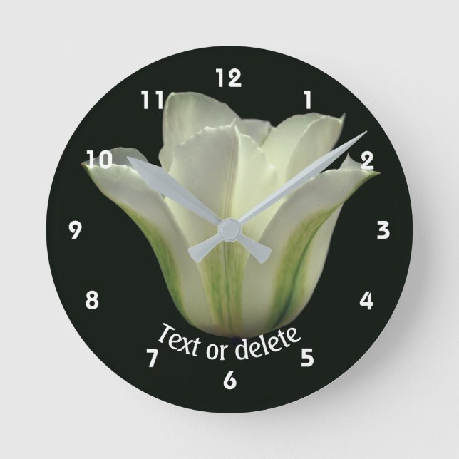 Green Striped Tulip Flower Personalized Round Clock (Front)