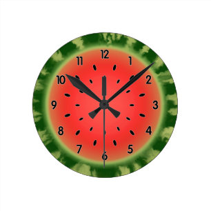 Green Striped Watermelon Slice Round Clock
