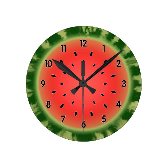 Green Striped Watermelon Slice Round Clock