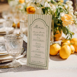 Green Striped Wedding Flat Menu