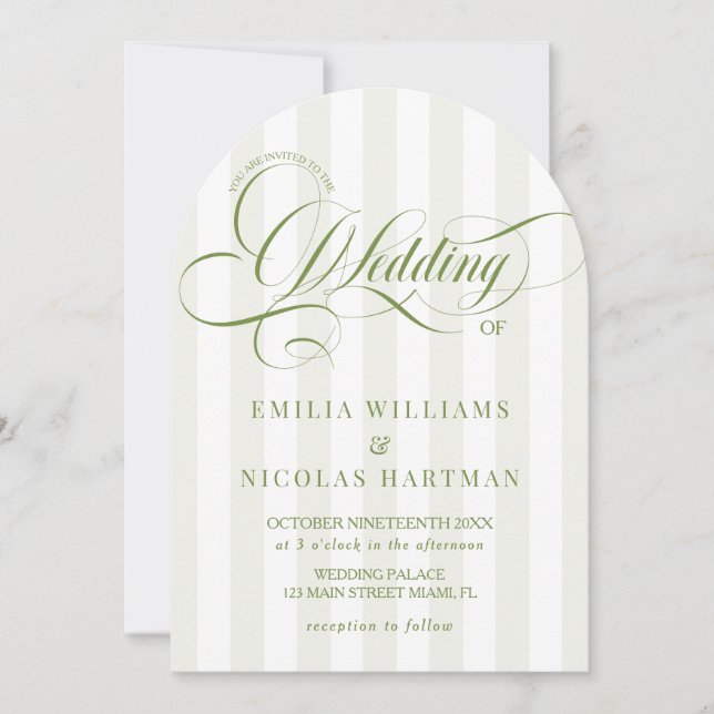 Green Striped Wedding Invitation (Front)