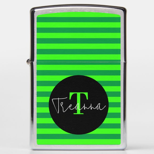 Green Striped Zippo Lighter (Front)