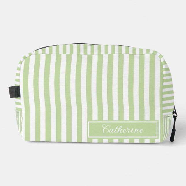 Green Stripes Abstract Retro Pretty & Trendy Dopp Kit (Front)
