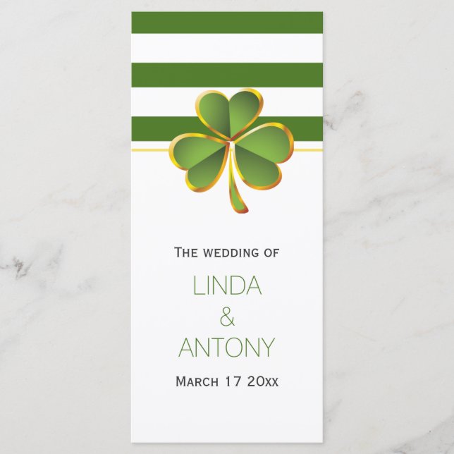 Green stripes and clover Irish wedding program (Front)