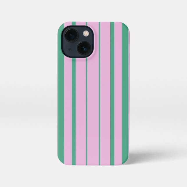 Green Stripes and Soft Pink iPhone 13 Mini Case (Back)
