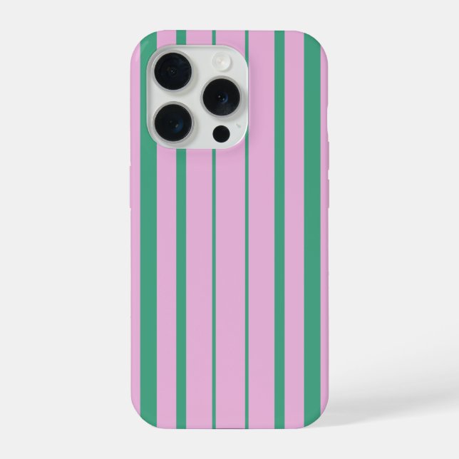 Green Stripes and Soft Pink iPhone 15 Pro Case (Back)