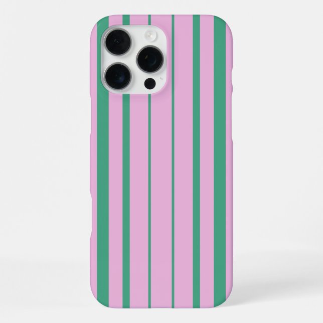 Green Stripes and Soft Pink iPhone 16 Pro Max Case (Back)