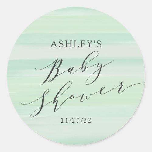 Green Stripes Baby Shower Classic Round Sticker