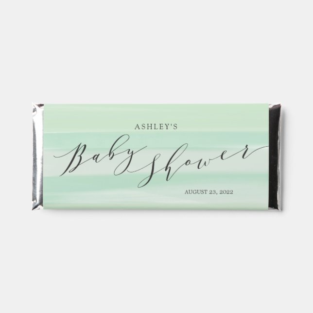 Green Stripes Baby Shower Hershey Bar Favors (Front)