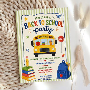 Green Stripes Back to School Colorful Birthday Invitation