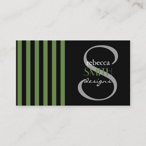 Customizable Retro Chic Artistic Stripes Lines Black Green Business Cards