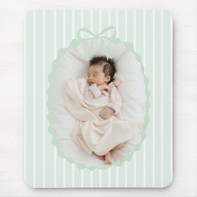Green Stripes Bow Frame Custom Photo Mousepad (Front)