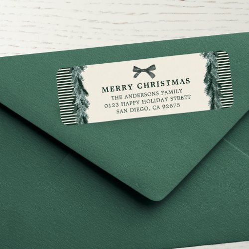 Green Stripes Christmas Garland Return Address Label