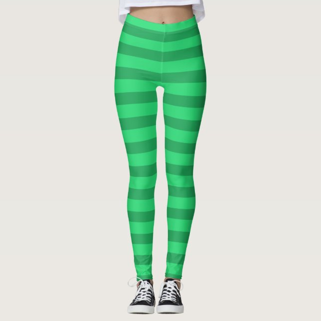 Green Stripes Christmas Halloween Leggings (Front)